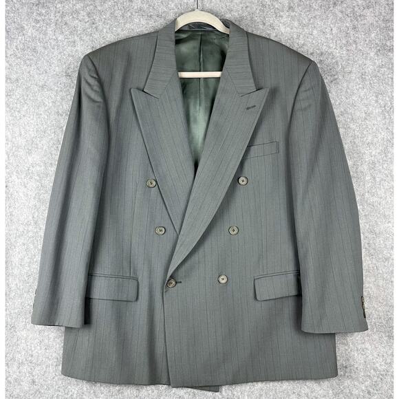 VTG Givenchy Monsieur Wool Blazer Mens 48R Gray Pinstripe Double Breasted Peak
